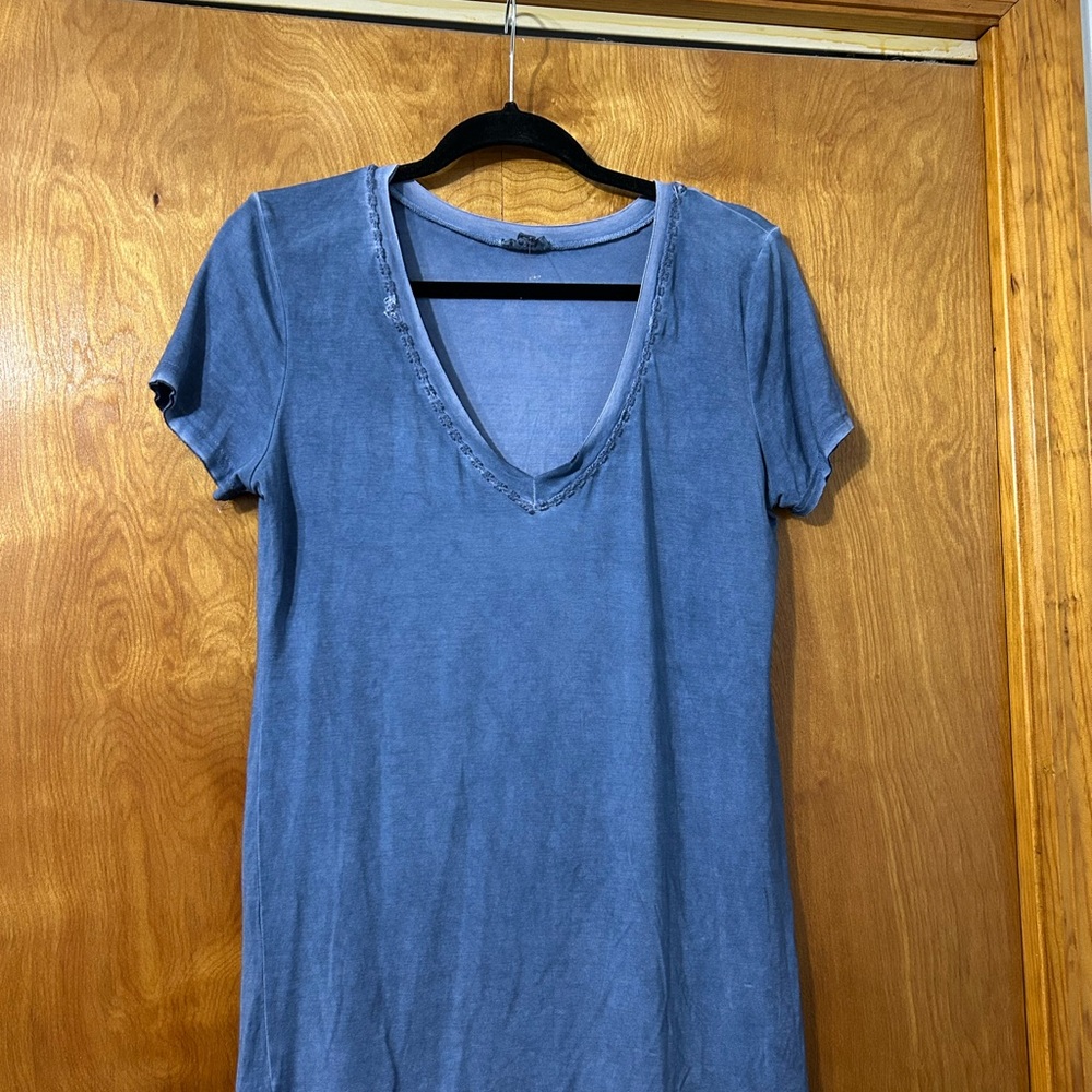 POL Washed Blue V-Neck Short Sleeve Tee